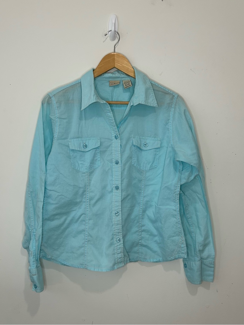 L.L.Bean Women’s Blue Cotton Woven Long Sleeve Collared Button-Up Shirt M